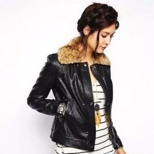 Vegan Leather Faux Fur lined Aviator Jacket